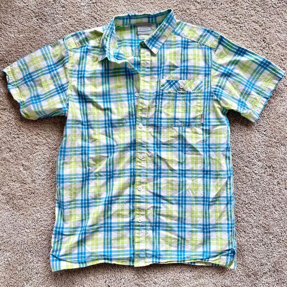 Columbia - Men’s (M) Blue & Green Plaid Short Sleeve Button Down Shirt Top